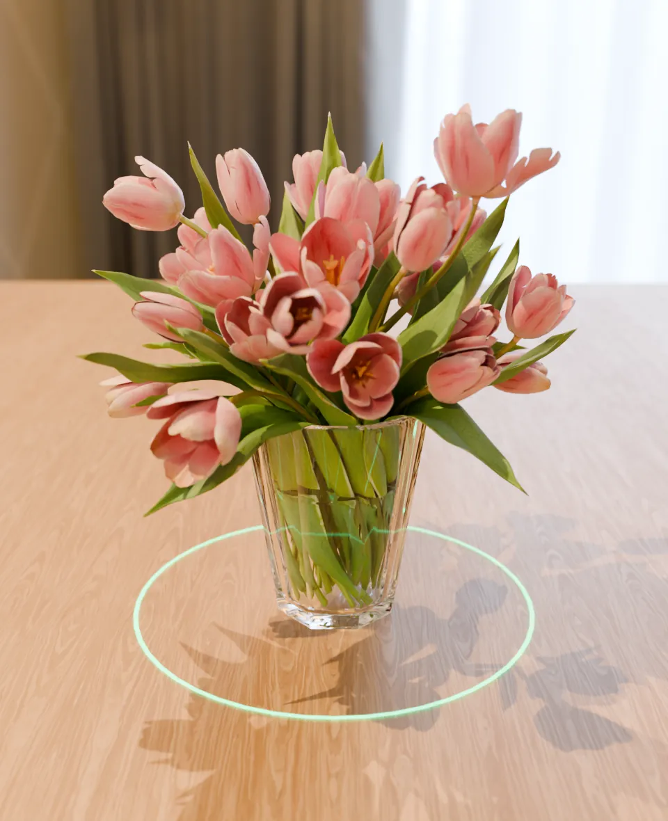 Tulips in a vase on a wooden table